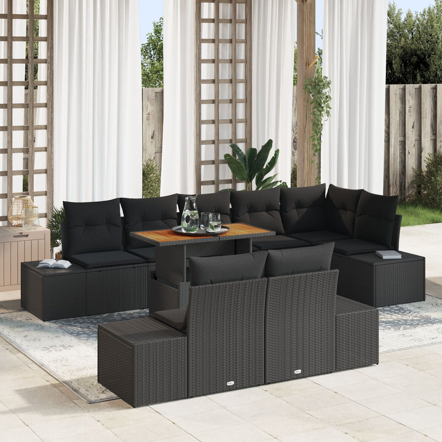 9-Delige Tuin Sofa Set Met Kussens Zwart Poly Riet