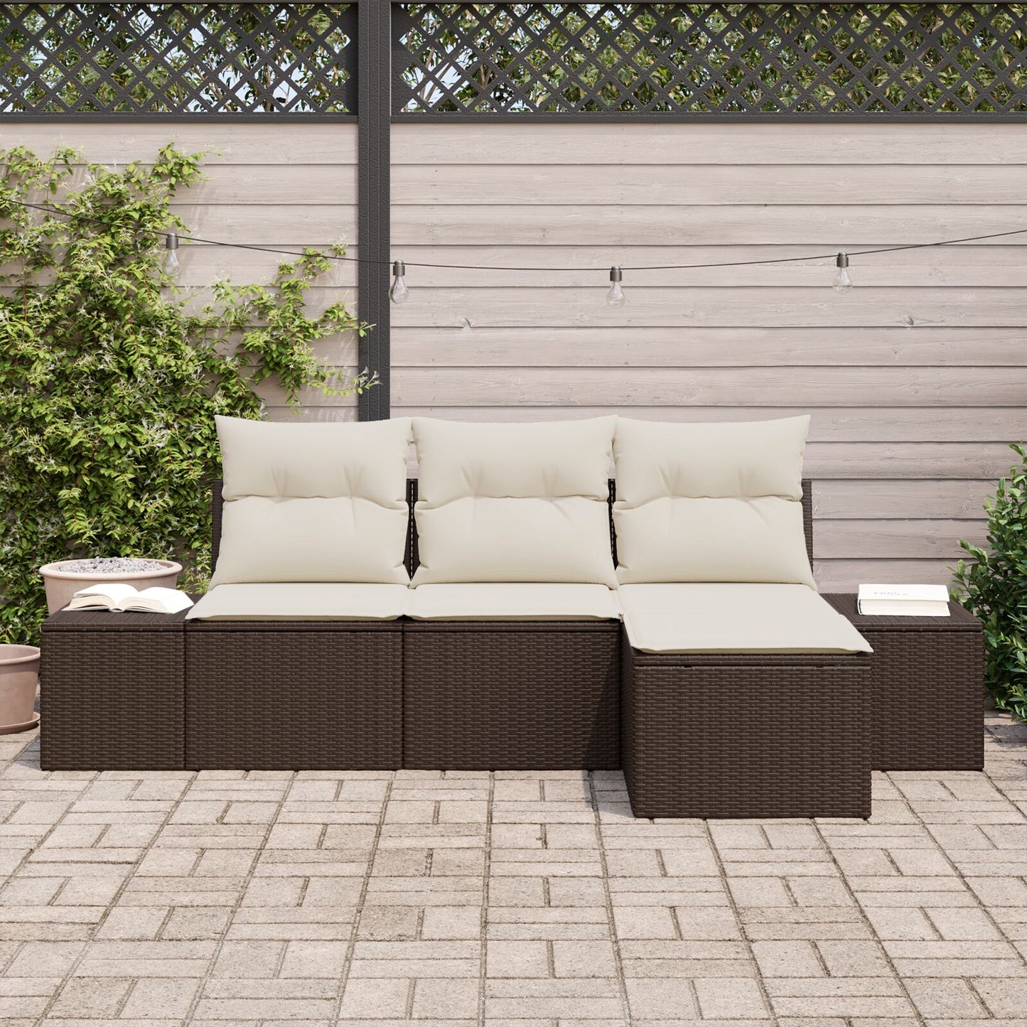 4-Delige Tuin Sofa Set Met Kussens Bruine Poly Rattan