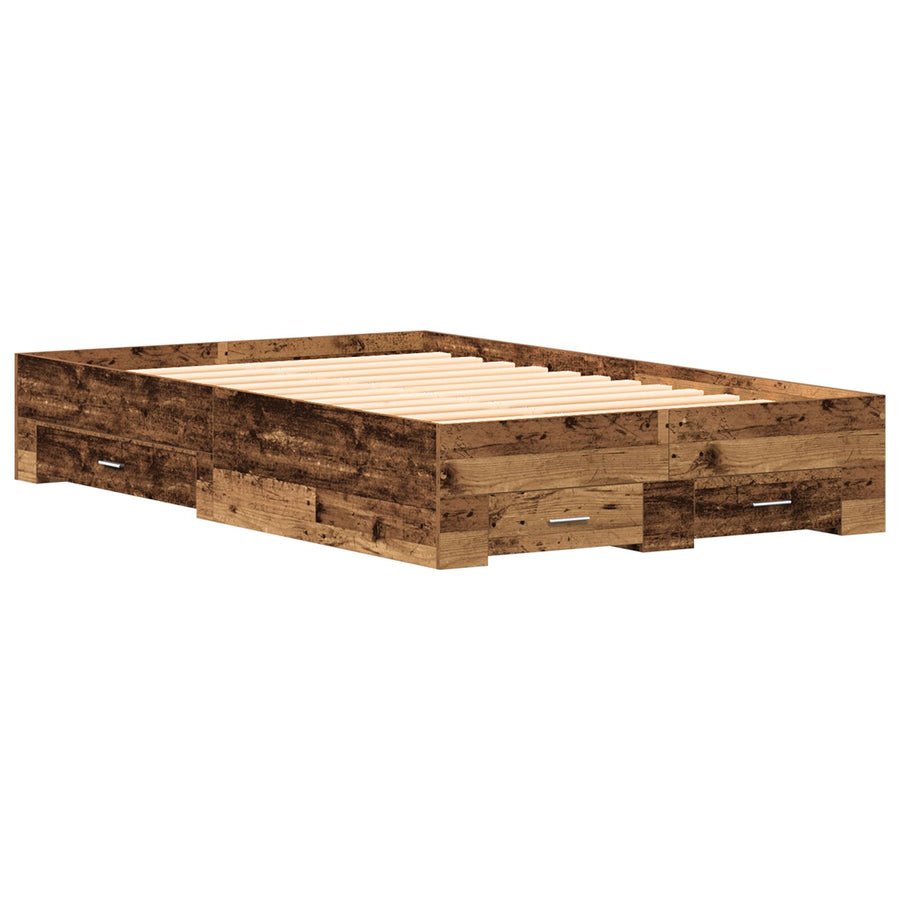 Bed Frame Met Lades Oud Hout 120X200 Cm Bewerkt Hout Ambachtelijk Eiken