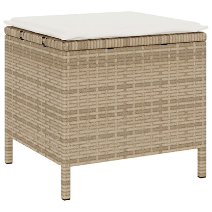 4-Delige Tuin Eetset Met Kussens Poly Rattan Acacia 110 cm Beige en crème 3 krukken