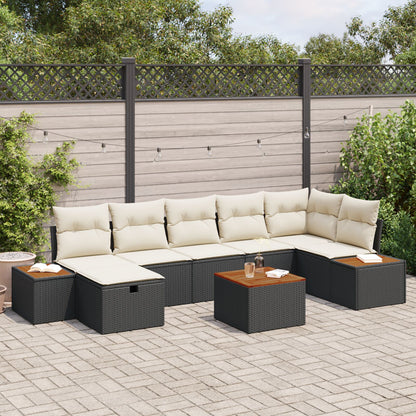8-Delige Tuin Sofa Set Met Kussens Zwart Poly Rattan