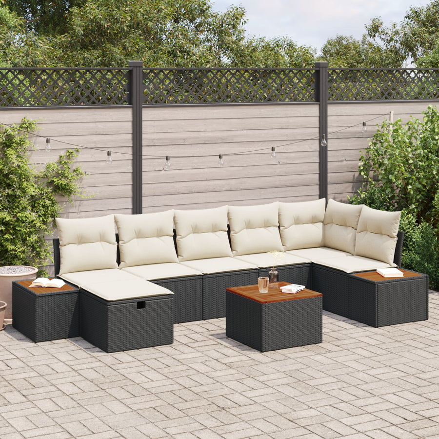 8-Delige Tuin Sofa Set Met Kussens Zwart Poly Rattan