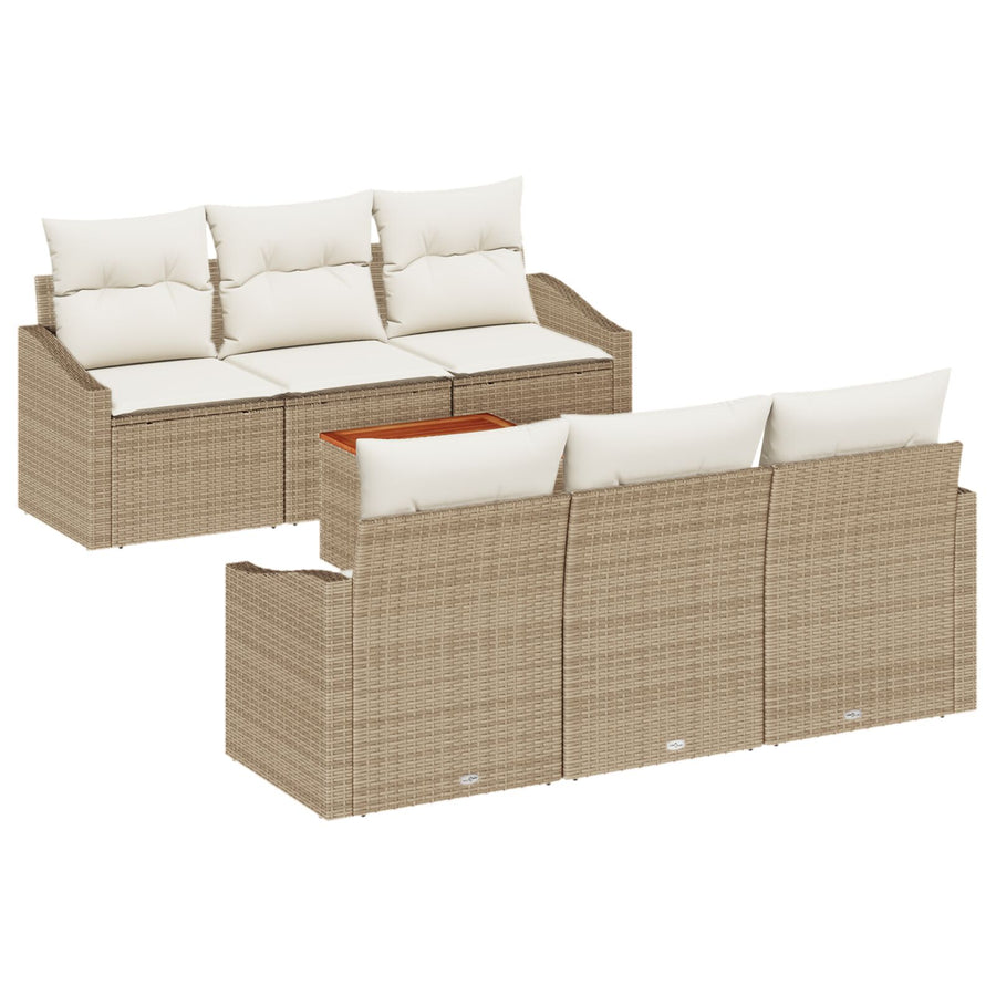 7-Delige Tuin Sofa Set Met Kussens Beige Poly Rattan Acacia