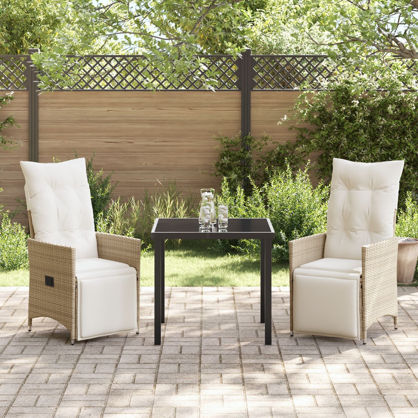 3-Delige Tuin Eetset Met Kussens Beige Poly Rattan