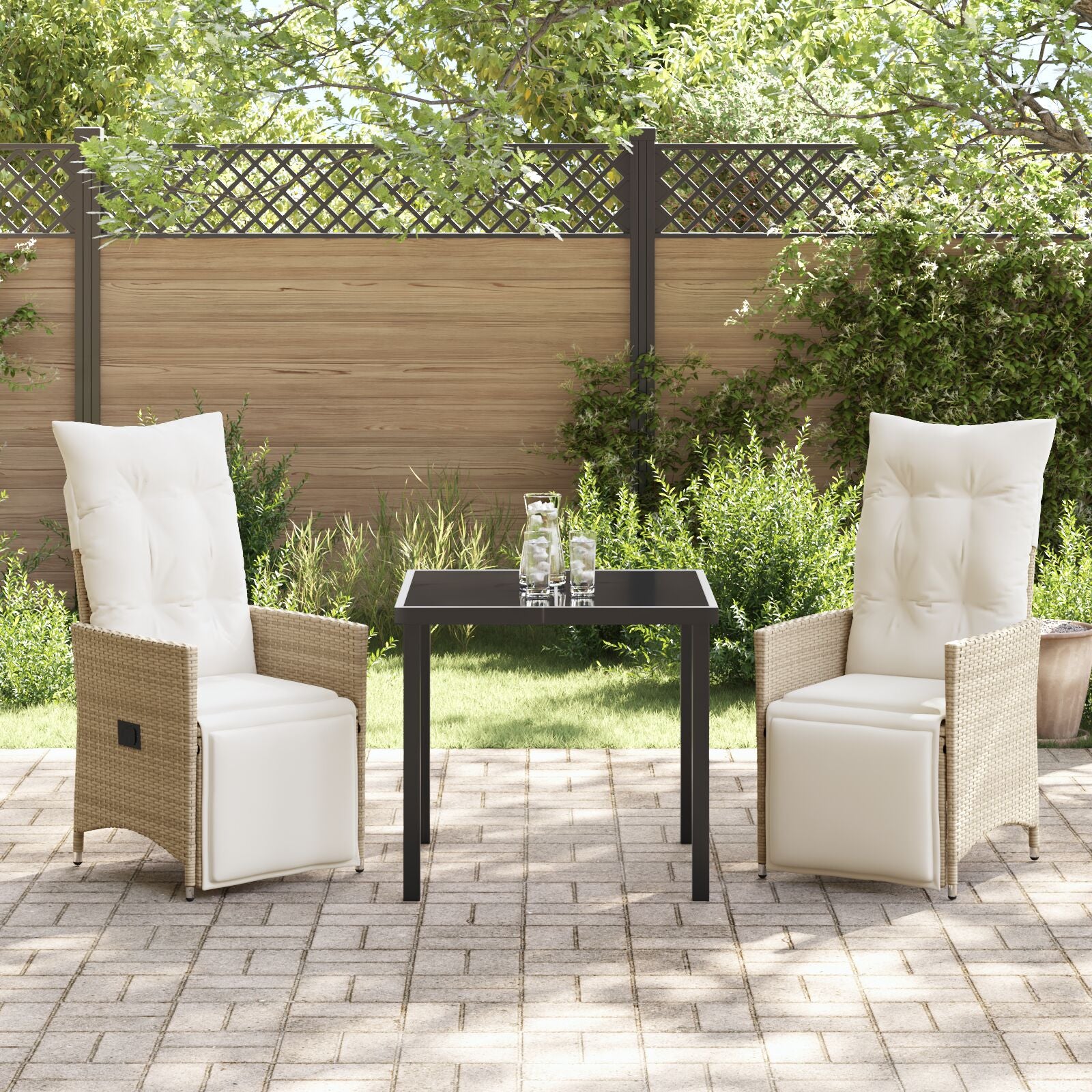 3-Delige Tuin Eetset Met Kussens Beige Poly Rattan