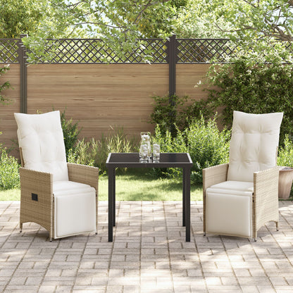 3-Delige Tuin Eetset Met Kussens Beige Poly Rattan