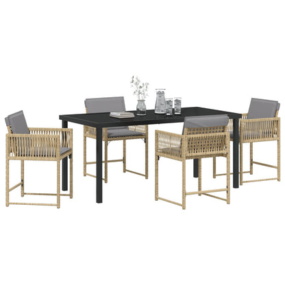 5-Delige Tuin Eetset Met Kussens Beige Poly Riet
