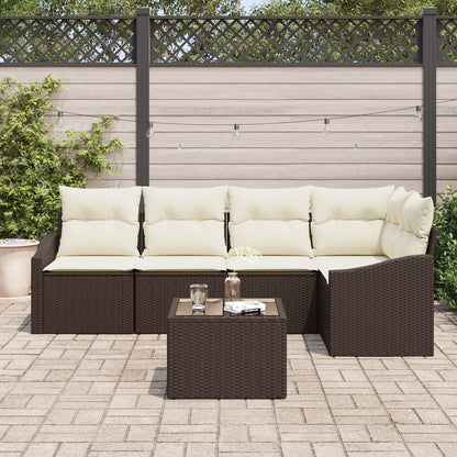 5-Delige Tuinsofa Set Met Kussens Grijs Poly Rattan Bruin en crème met tafel