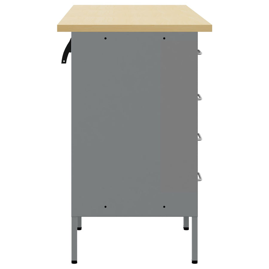 Werktafel 3-Delig En Grijs Hout En Staal 3x (85 cm) Zwart 3x kast