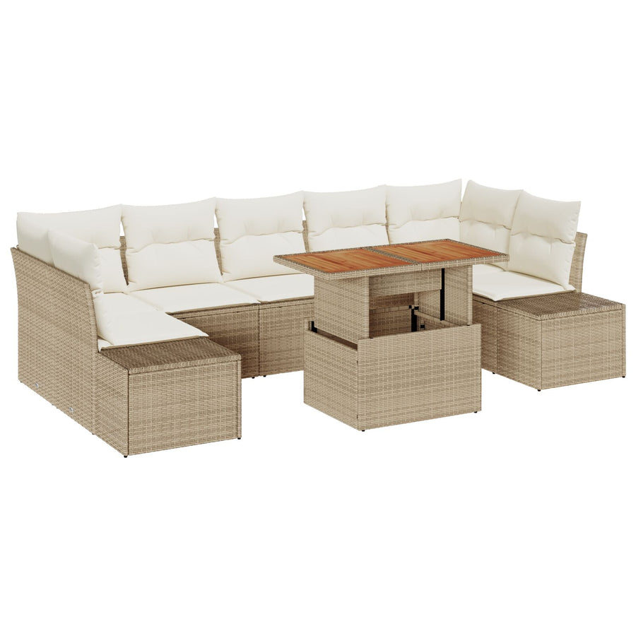 8-Delige Tuin Sofa Set Met Kussens Beige Poly Rattan