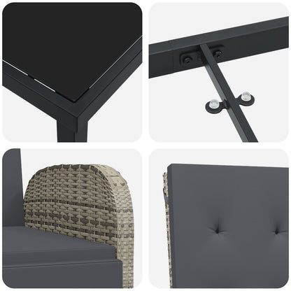5-Delige Tuin Eetset Met Kussens Grijs Poly Rattan