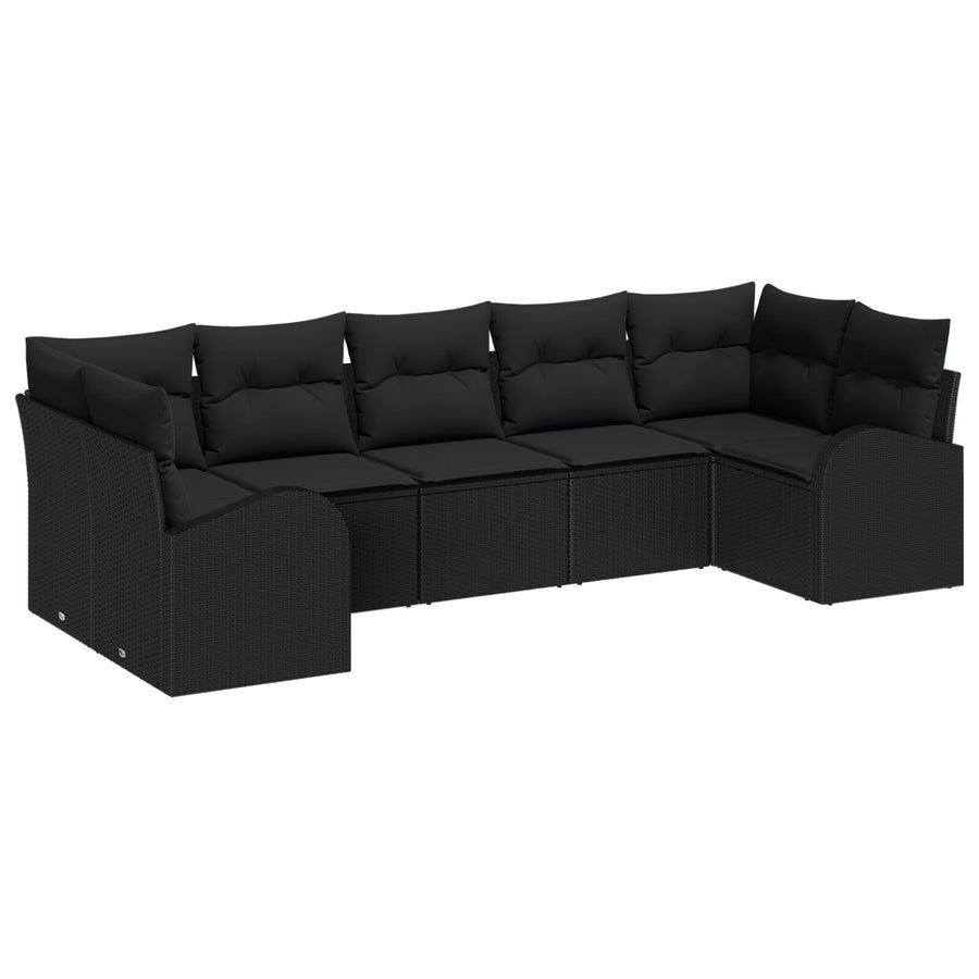 Tuinsalonset Set Van 7 Zwart Polyethyleen Rattan, Polyester, Staal