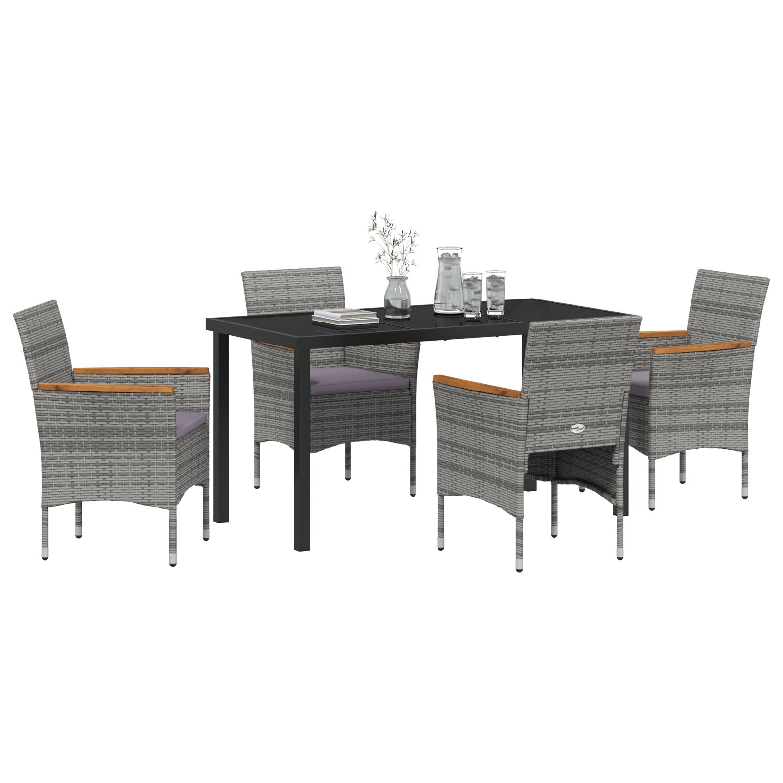 5-Delige Tuin Eetset - Grijs Poly Rattan