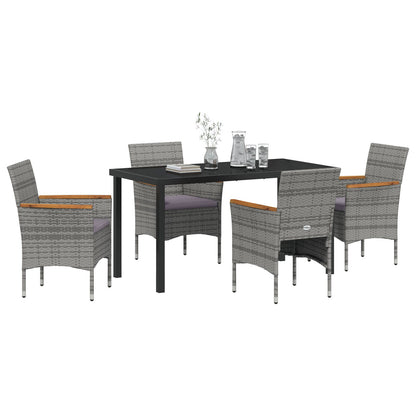 5-Delige Tuin Eetset - Grijs Poly Rattan