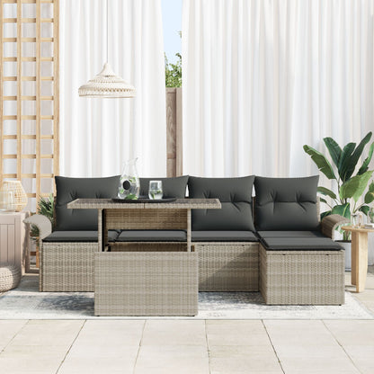 6-Delige Tuin Sofa Set Met Kussens Lichtgrijs Poly Rattan