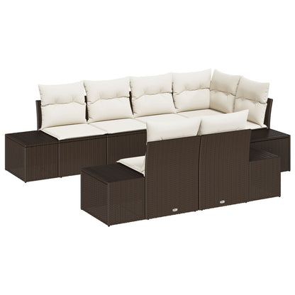 7-Delige Tuin Sofa Set Met Kussens Bruin Poly Rattan