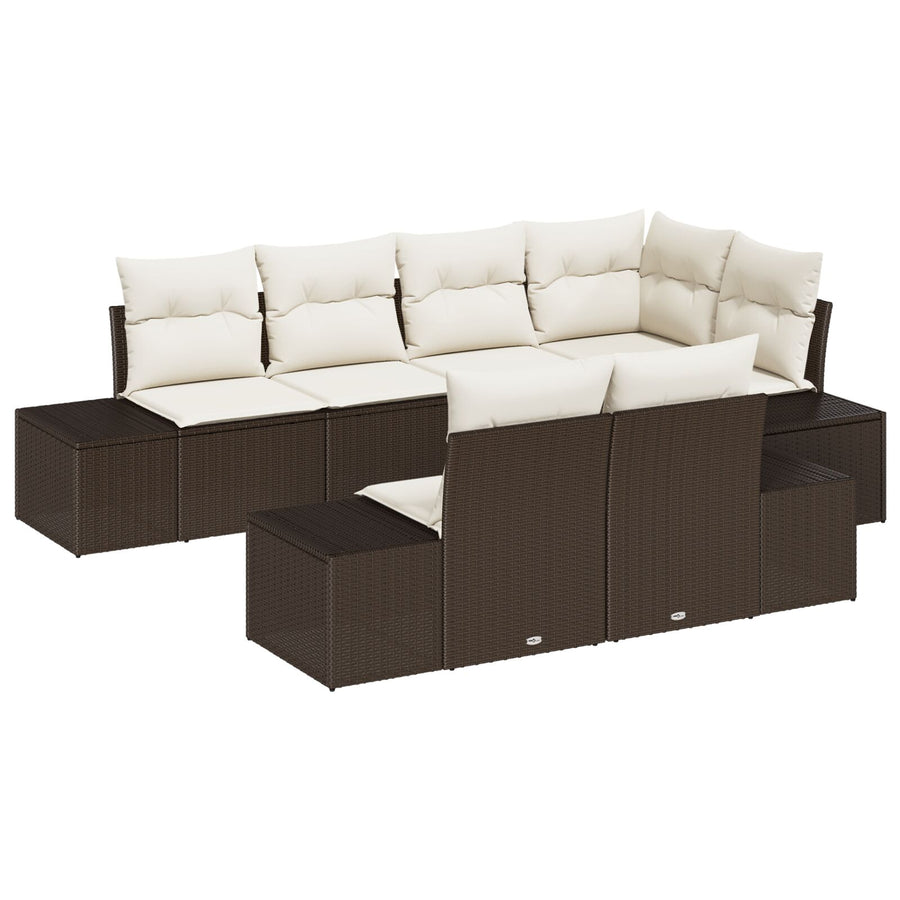 7-Delige Tuin Sofa Set Met Kussens Bruin Poly Rattan