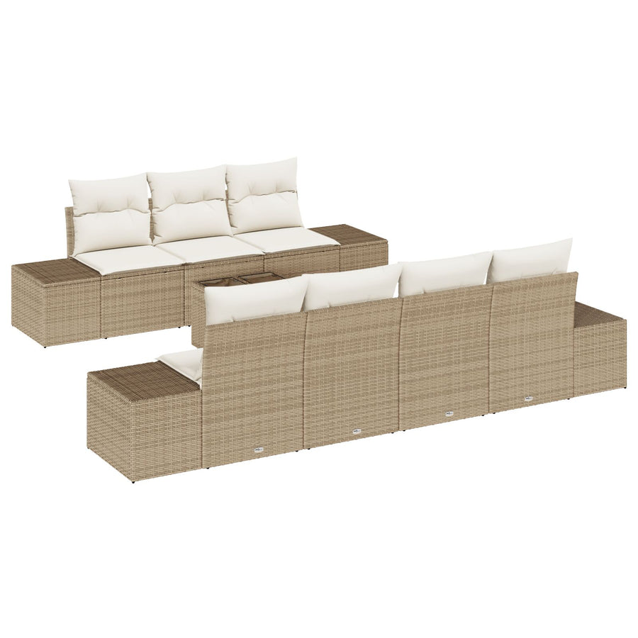 8-Delige Tuinbankset Met Kussens Beige Poly Rattan