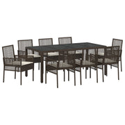 Tuin eettafelset 9-delig poly rattan bruin
