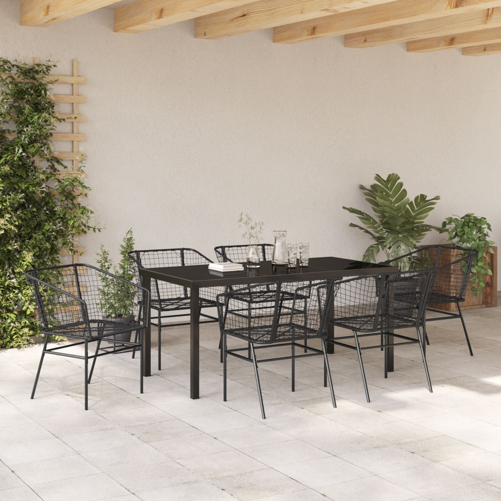 Set Van 4 Zwart Pe Rattan Middel Uv-Bestendig Tuinstoel