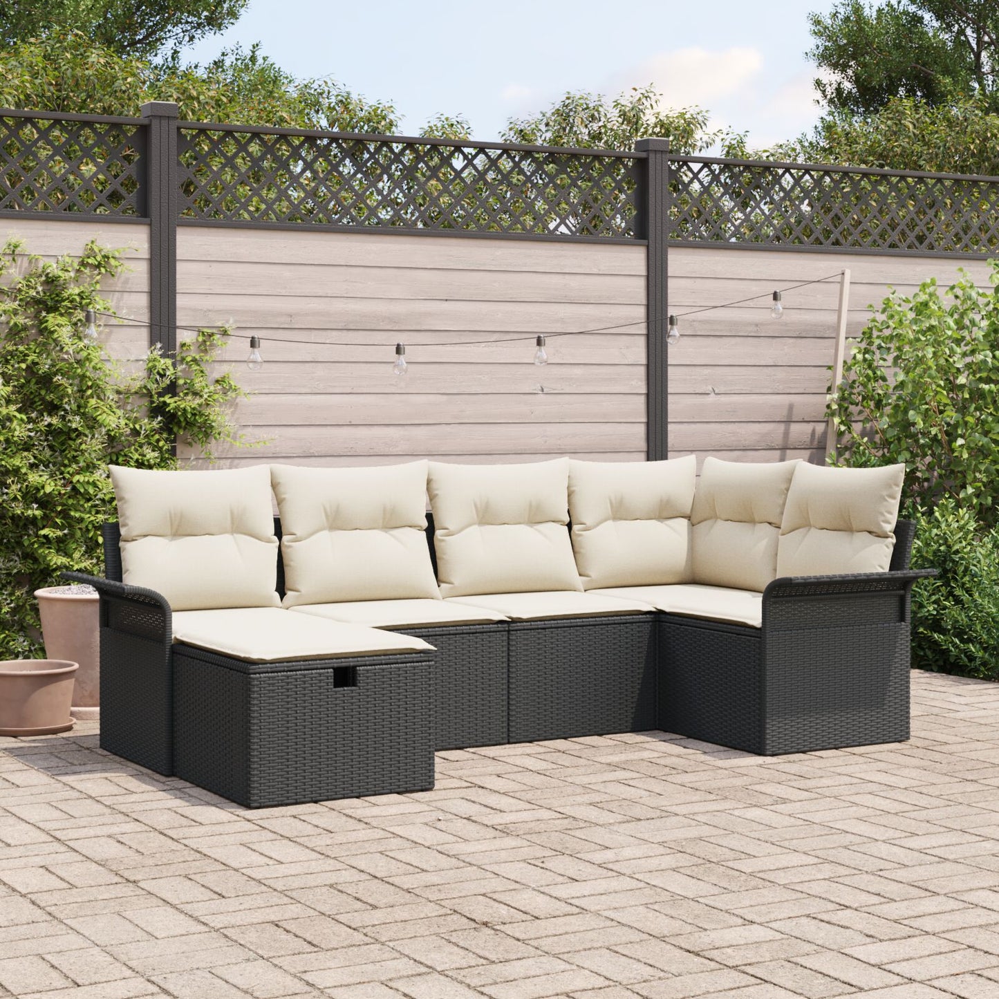 6 Delige Tuin Sofa Set Met Kussens Zwart Poly Rattan