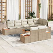 Garden lounge set with cushion 9 pcs Beige Poly Rattan