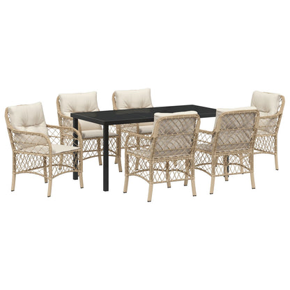 7 Delige Tuin Eetset Met Kussens Beige Poly Rattan
