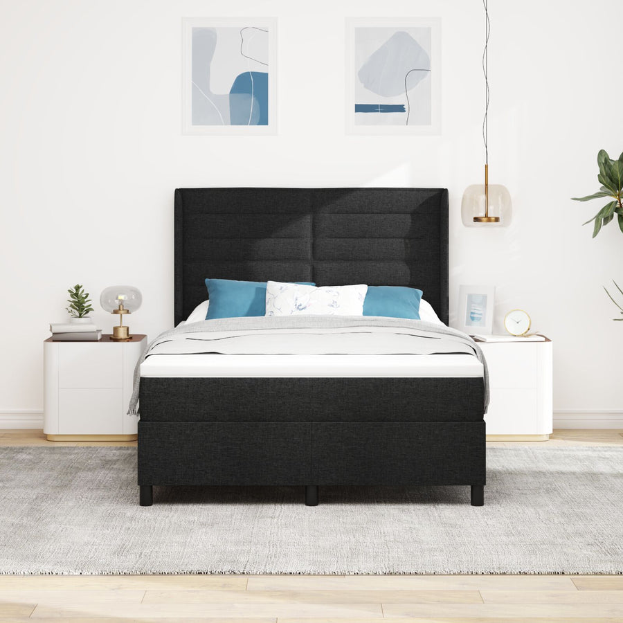 Boxspringbed Met Matras & Led Zwart 140X190 Cm Stof Blauw