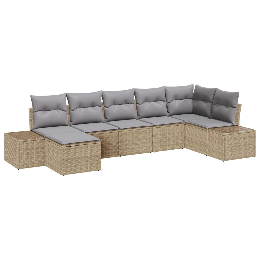 7 Delige Tuin Sofa Set Met Kussens Beige Poly Rattan