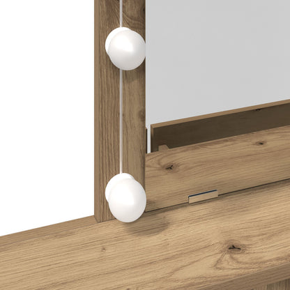 Kaptafel Met Spiegel En Led's Artisan Eiken Geïndustrialiseerd Hout