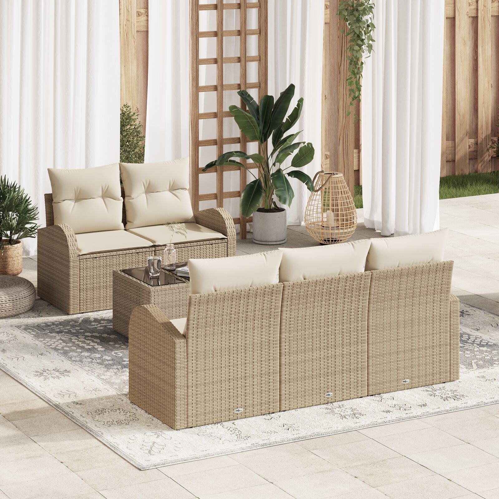 6 Delige Tuinsalonset Met Kussens Beige Poly Rattan