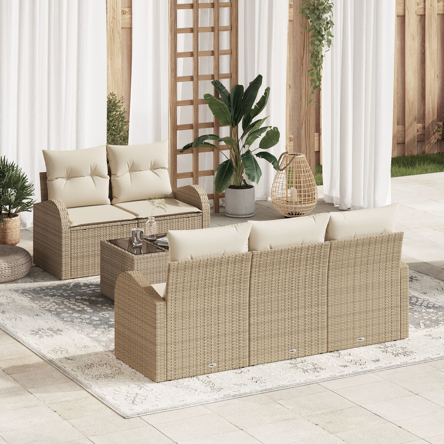 6 Delige Tuinsalonset Met Kussens Beige Poly Rattan