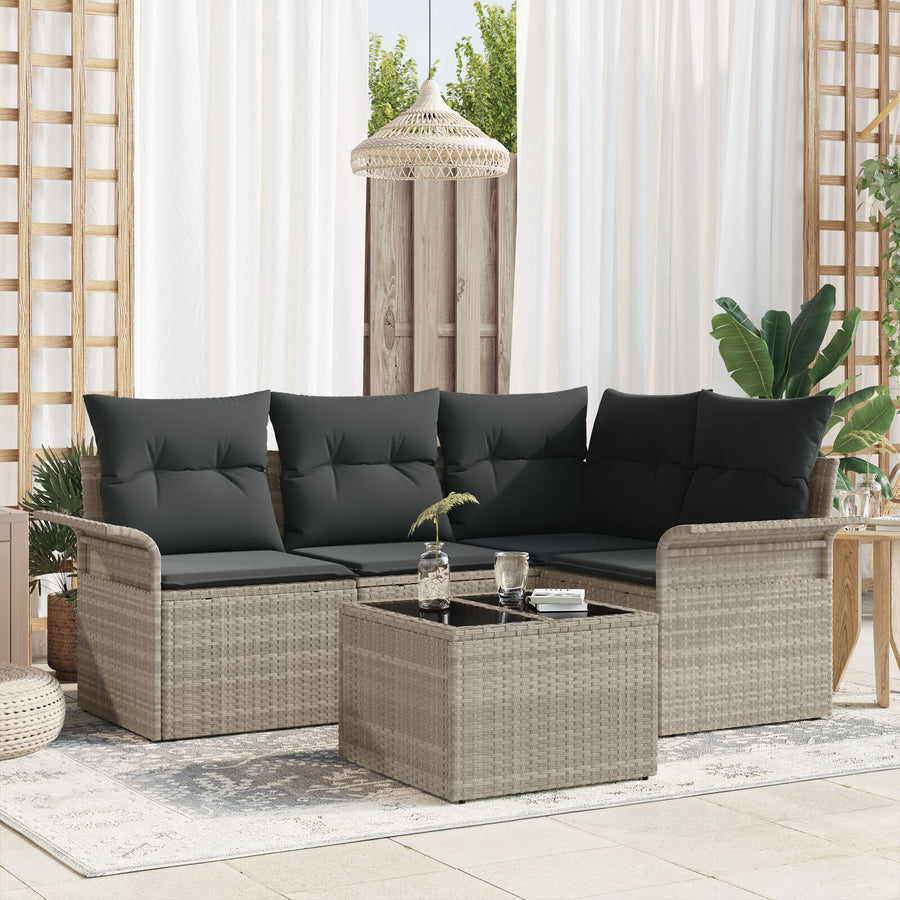 5 Delige Tuin Sofa Set Met Kussens Grijs Poly Rattan