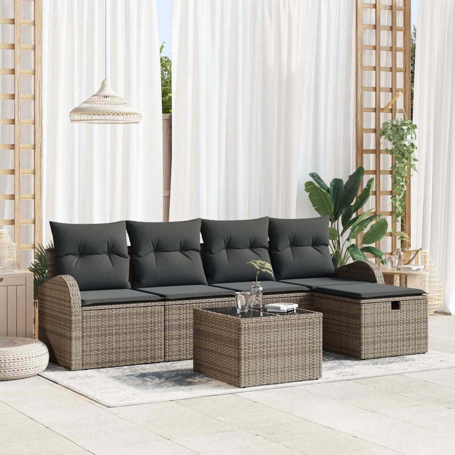 6-Delige Tuinbank Set Met Kussens Grijs Poly Rattan