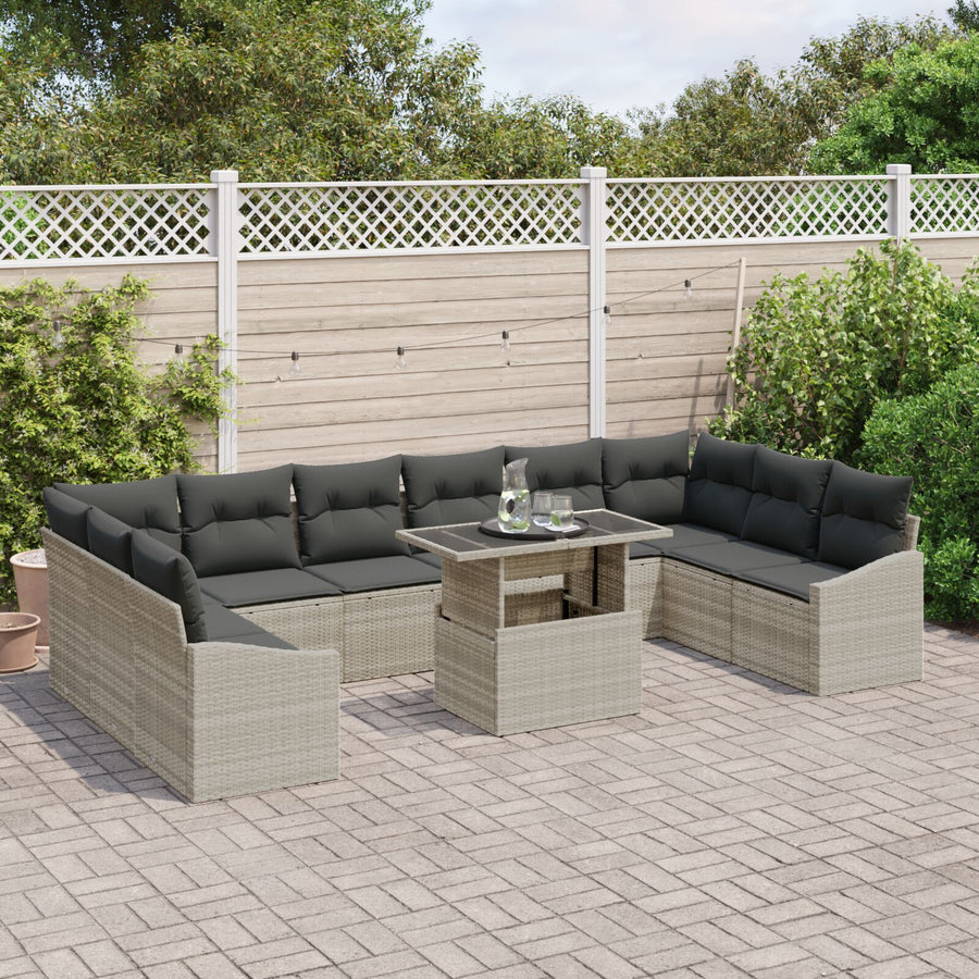 11-Delige Tuinsofa Set Met Kussens Lichtgrijs Poly Rattan