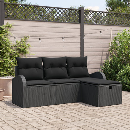 4 Delige Tuin Sofa Set Met Kussens Zwart Poly Rattan