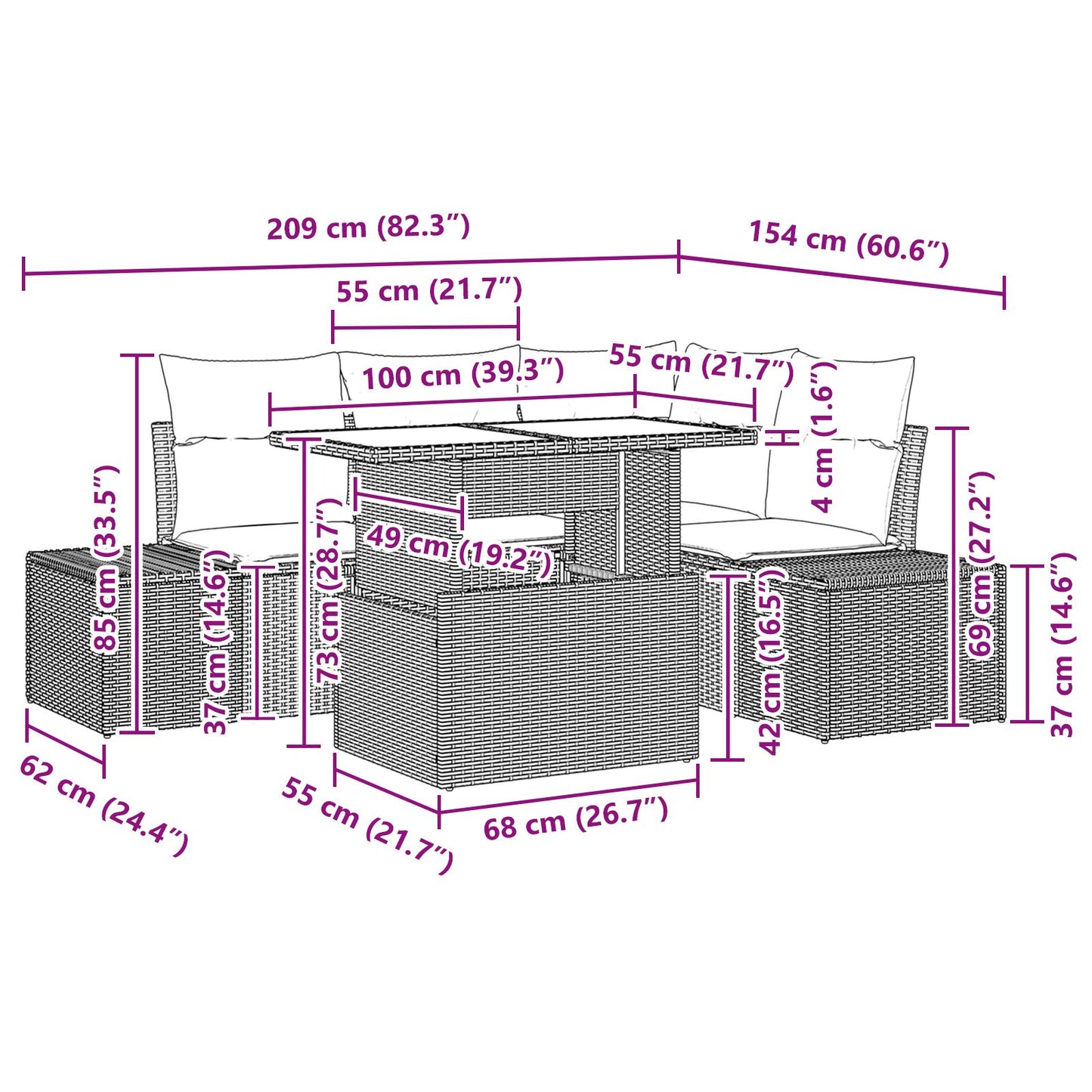 5-Delige Tuin Sofa Set Met Kussens Beige Poly Rattan