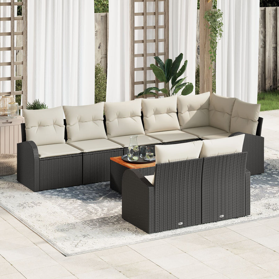 9-Delig Tuinbankstel Met Kussens Zwart Poly Rattan Acacia