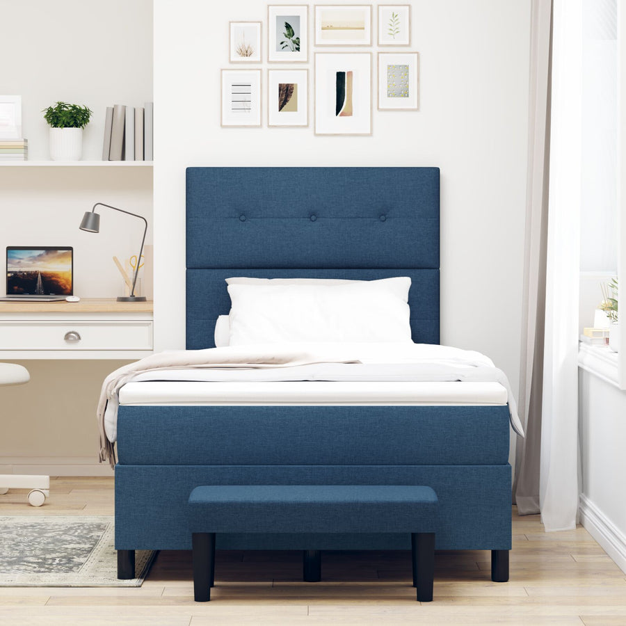 Boxspringbed Met Matras & Bank Stof Blauw 120 x 190 cm Knoop tufted