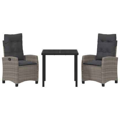 3-Delige Tuin Eettafel Set Met Kussens Grijs Poly Rattan