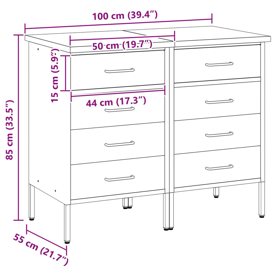 Werkbank Set Van 2 En Grijs Gengineerd Hout En Staal 2x (85 cm) Zwart 2x kast