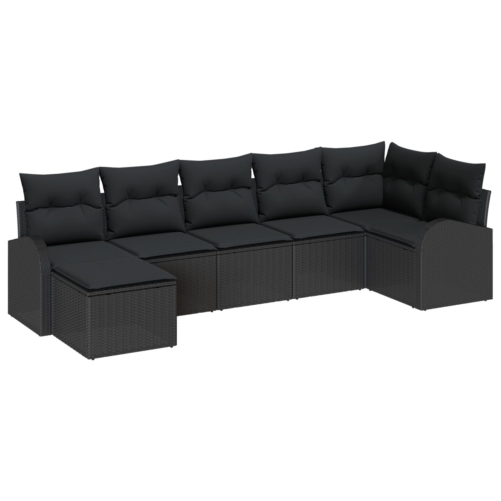 Tuinbank Set Set Van 7 Zwart Poly Rattan Buitensofa Rechthoekig