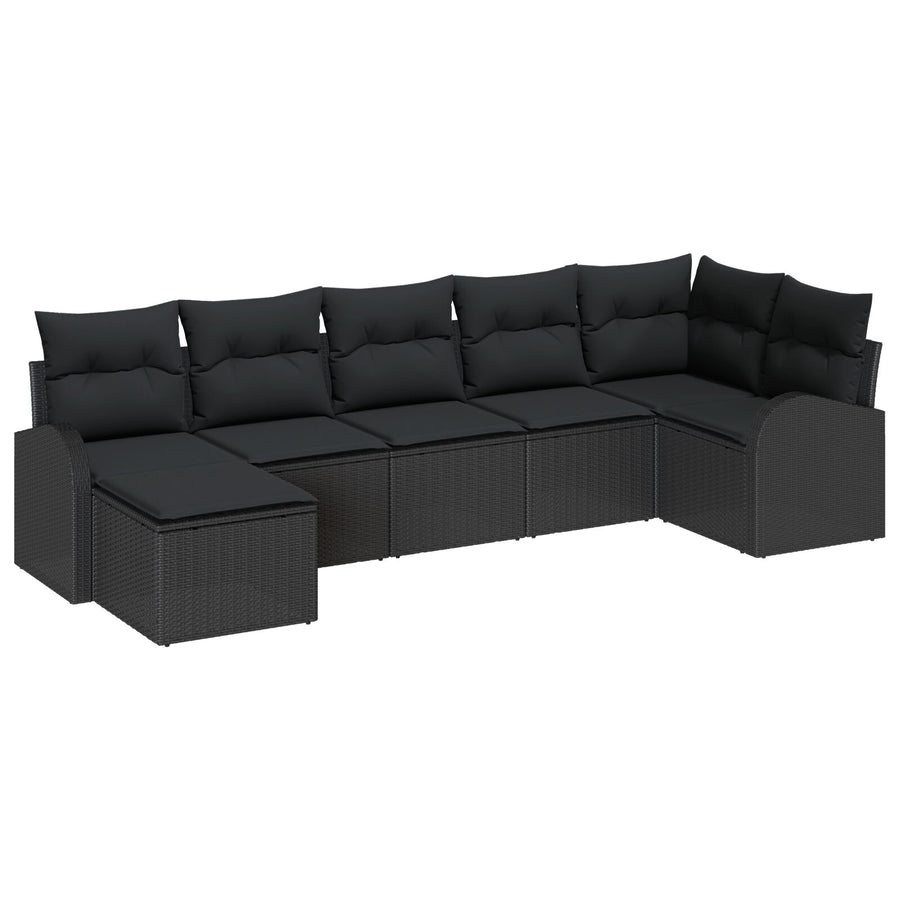 Tuinbank Set Set Van 7 Zwart Poly Rattan Buitensofa Rechthoekig