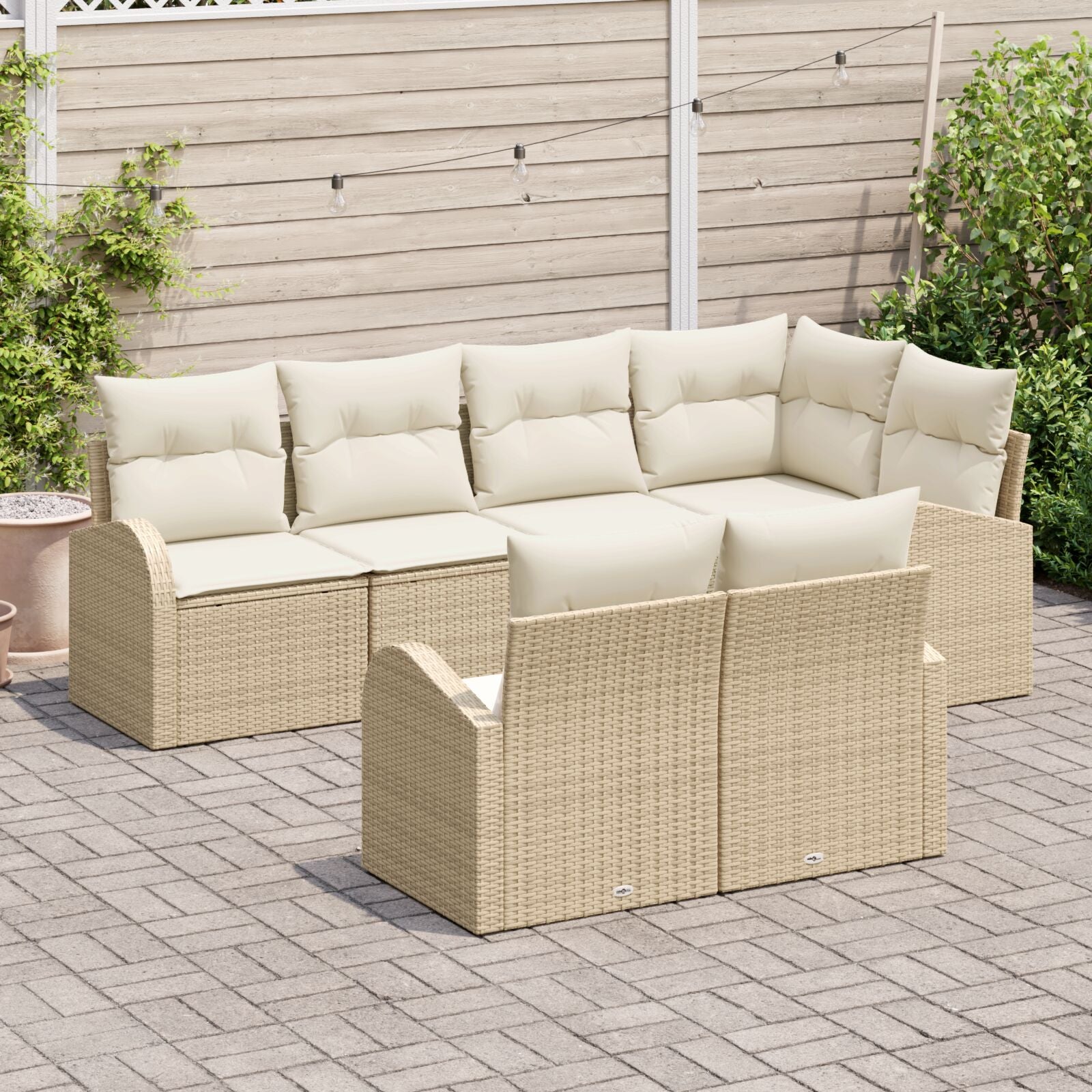 7-Delige Tuin Sofa Set Met Kussens Beige Poly Rattan