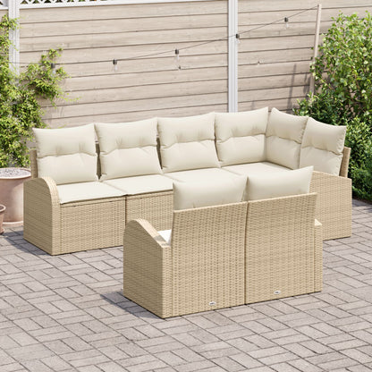 7-Delige Tuin Sofa Set Met Kussens Beige Poly Rattan