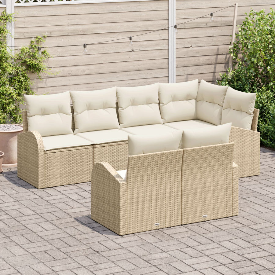 7-Delige Tuin Sofa Set Met Kussens Beige Poly Rattan