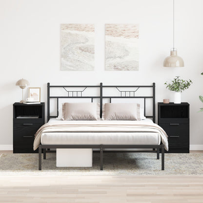 Nachtkastjes 2 Stuks Zwart Eiken 40X35X65 Cm Bewerkt Hout