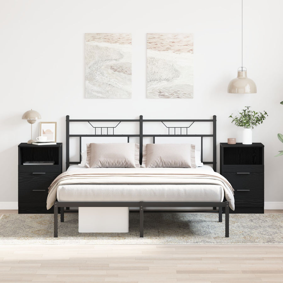Nachtkastjes 2 Stuks Zwart Eiken 40X35X65 Cm Bewerkt Hout
