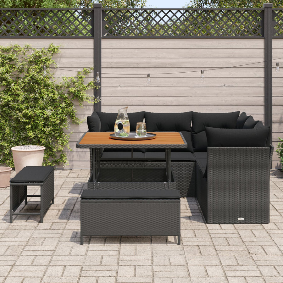 8-Delige Tuin Sofa Set Met Kussens Zwarte Poly Rattan Acacia, 3-Delige Tuin Eet Set Met Kussens Zwarte Poly Rattan Acacia Wit