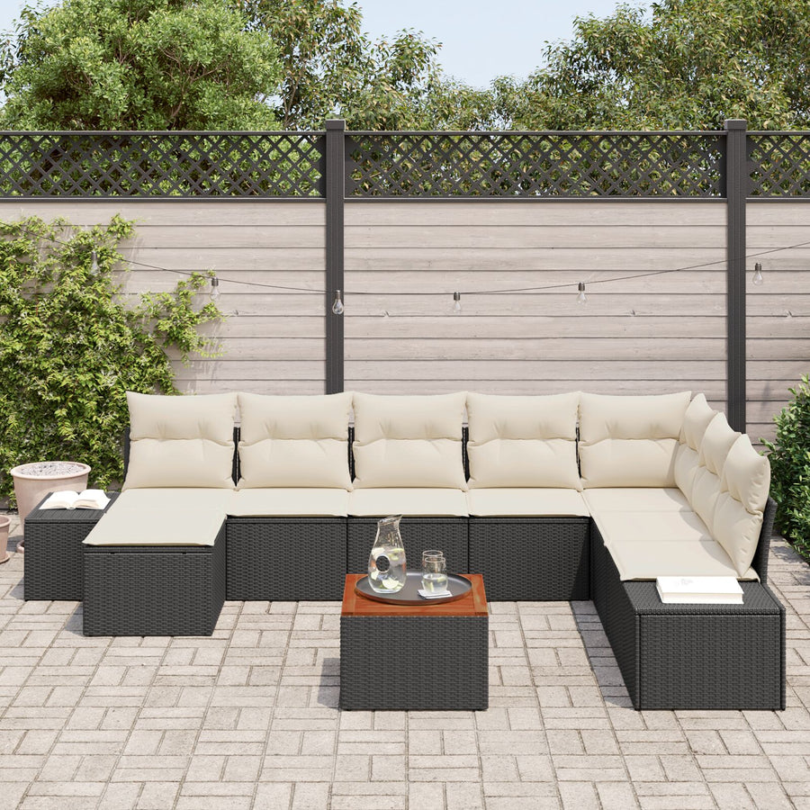 9-Delige Tuin Sofa Set Met Kussens Zwart Poly Rattan Acacia